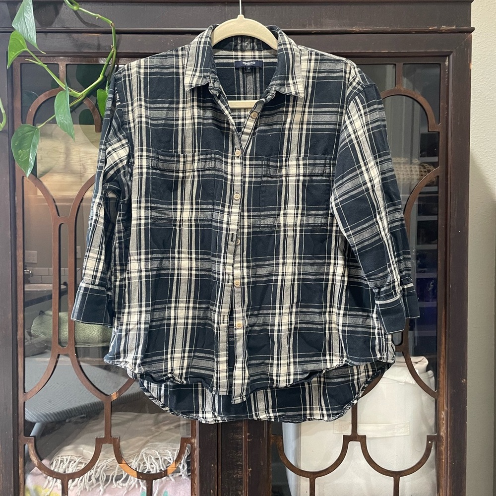Madewell Black and Cream Plaid Shirt